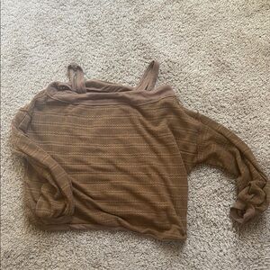Free People Brown Ribbed Crop Blouse